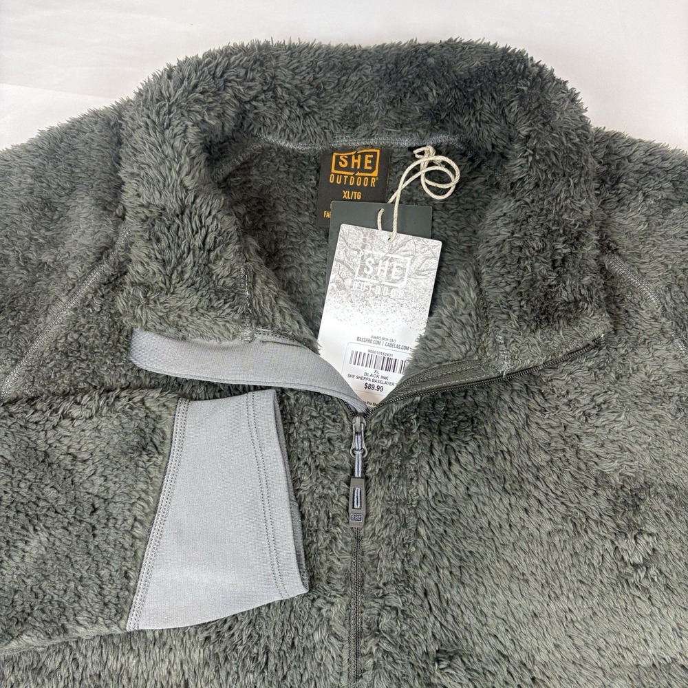 NWT She Outdoor Fleece Pullover Sherpa 1/4 Zip Women's XL Olive Gray